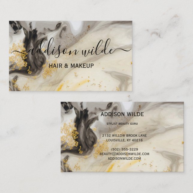 Tarjeta De Visita Elegante Purpurina dorado Marble Moda moderna (Anverso / Reverso)