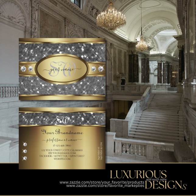 Tarjeta De Visita Elegante Purpurina dorado plateado estrena iniciat (Subido por el creador)