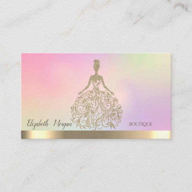 Tarjeta De Visita Elegante Purpurina dorado Vestido Holográfico (Anverso)