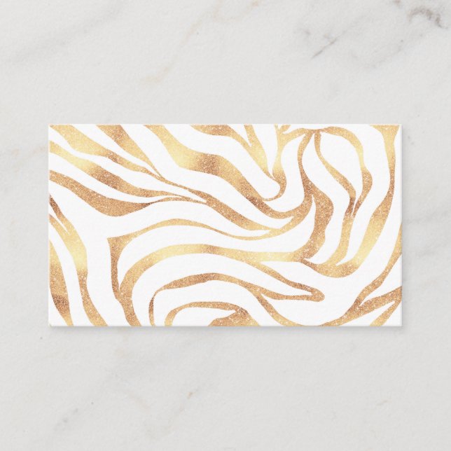 Tarjeta De Visita Elegante Purpurina dorado Zebra White Animal Print (Anverso)