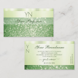 Tarjeta De Visita Elegante Purpurina esparcido verde Monograma Shimm