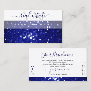 Tarjeta De Visita Elegante Purpurina esparkling azul blanco con mono