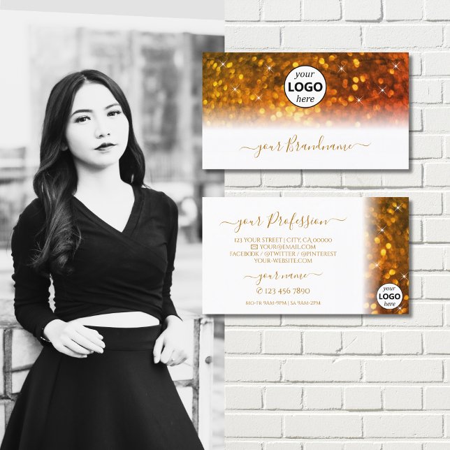 Tarjeta De Visita Elegante Purpurina espumoso de Naranja blanco con  (Subido por el creador)