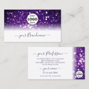 Tarjeta De Visita Elegante Purpurina espumoso morado blanco con logo