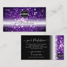 Tarjeta De Visita Elegante Purpurina espumoso morado negro con logot