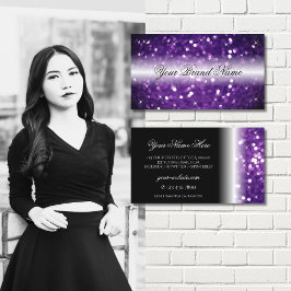 Tarjeta De Visita Elegante Purpurina espumoso morado negro glamoroso