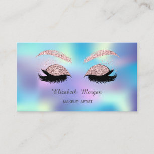 Tarjeta De Visita Elegante Purpurina Faux Lashes Blue Holographic