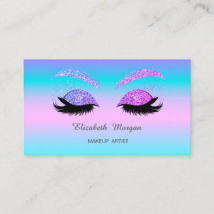 Tarjeta De Visita Elegante Purpurina Faux Lashes Holographic Ombre