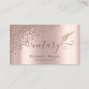 Tarjeta De Visita Elegante Purpurina Feather Notary Rosa Diamantes d