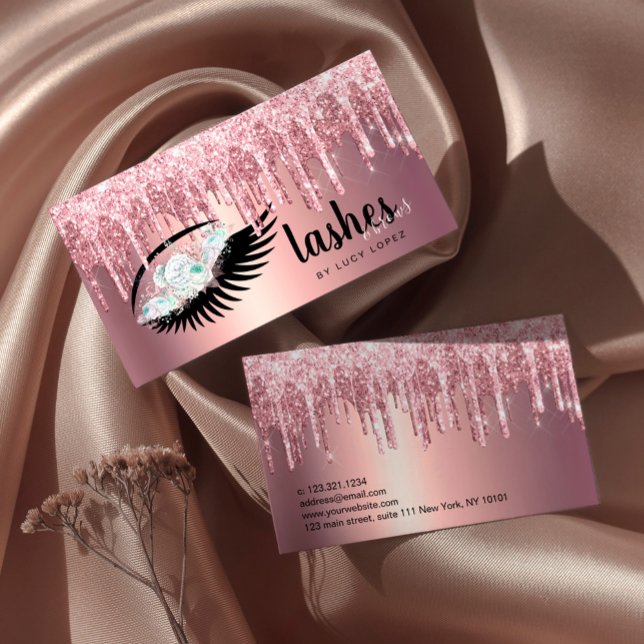 Tarjeta De Visita Elegante purpurina floral gotea latigazos y cejas (Subido por el creador)