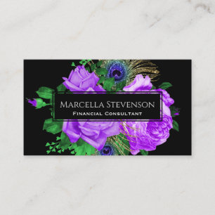 Tarjeta De Visita Elegante Purpurina floral Lavender negro