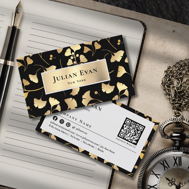 Tarjeta De Visita Elegante Purpurina Ginkgo Foliage Gold Leaf (Subido por el creador)