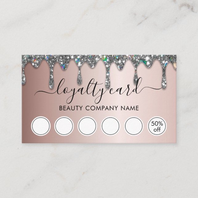 Tarjeta De Visita Elegante Purpurina Glam Faux Silver aumenta la lea (Anverso)