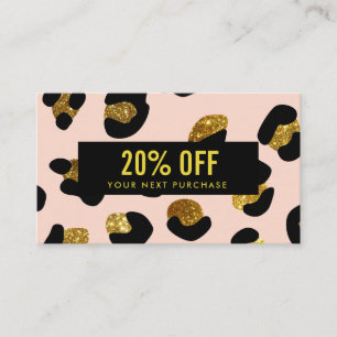 Tarjeta De Visita Elegante Purpurina Gold Rubor Leopard Coupon Card
