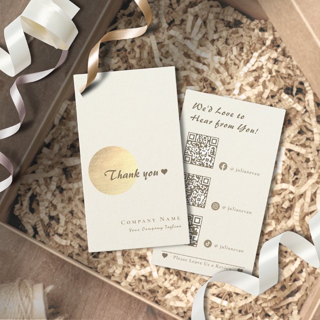 Tarjeta De Visita Elegante Purpurina Gold Scanable QR Code Gracias (Elegant Glitter Gold Scannable QR Code Thank you Card for Business)