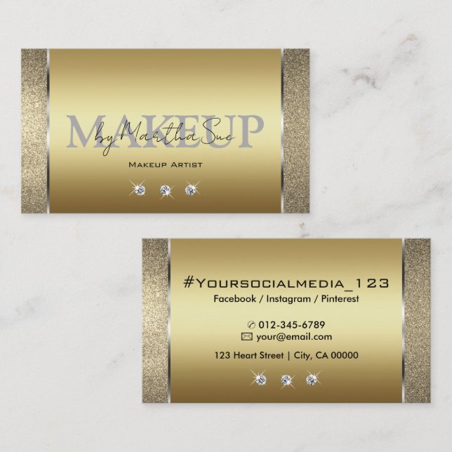 Tarjeta De Visita Elegante Purpurina Golden Noble de oro con diamant (Anverso / Reverso)
