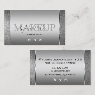 Tarjeta De Visita Elegante Purpurina Gris Gris Noble con Diamantes