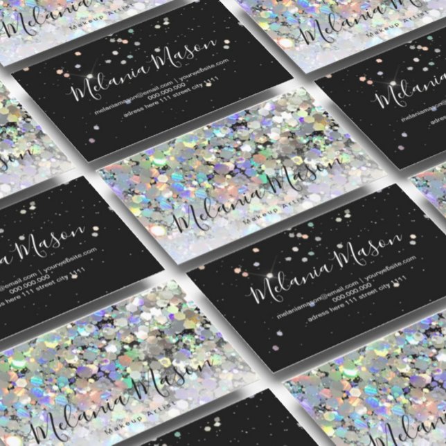 Tarjeta De Visita Elegante Purpurina Holográfico Artista de maquilla (Subido por el creador)