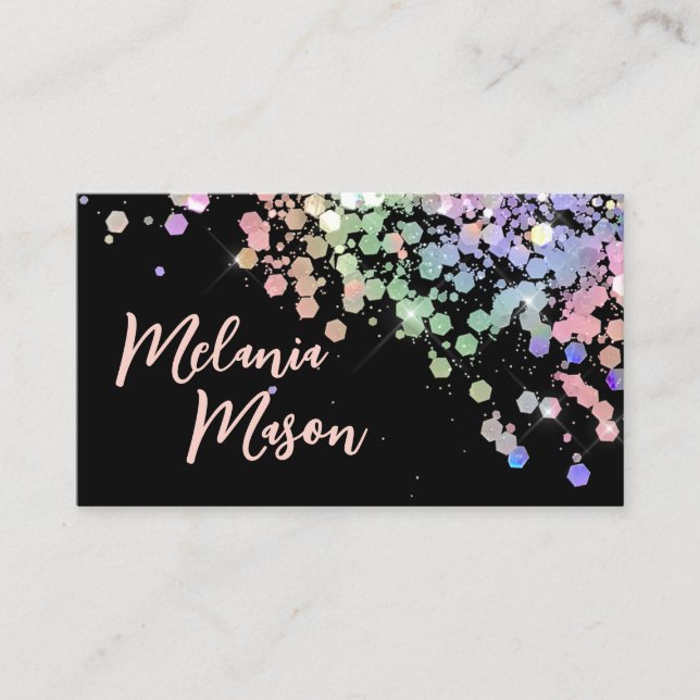 Tarjeta De Visita Elegante Purpurina Holográfico Artista de maquilla (Anverso)