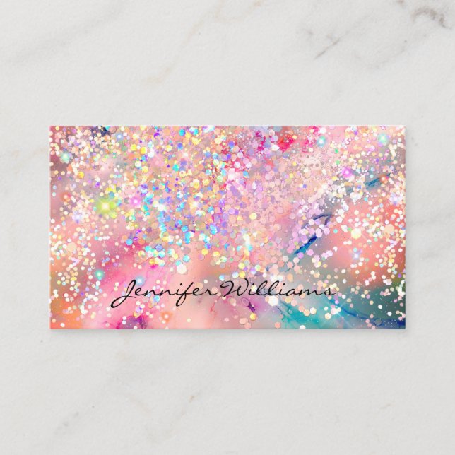 Tarjeta De Visita Elegante Purpurina holográfico de tinta de alcohol (Anverso)