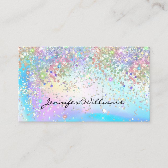 Tarjeta De Visita Elegante Purpurina Holográfico Unicornio (Anverso)