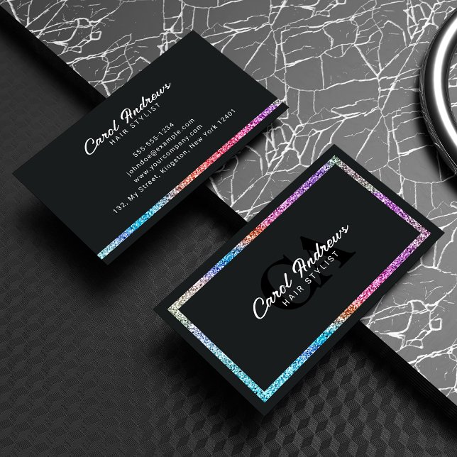 Tarjeta De Visita Elegante Purpurina holográfico y elegante cabello  (Subido por el creador)
