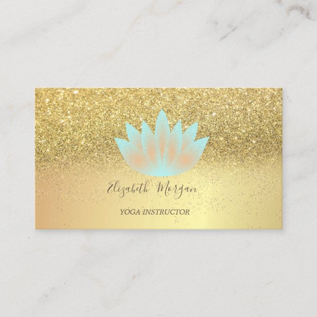 Tarjeta De Visita Elegante Purpurina Lotus Confetti Yoga Instructor (Anverso)