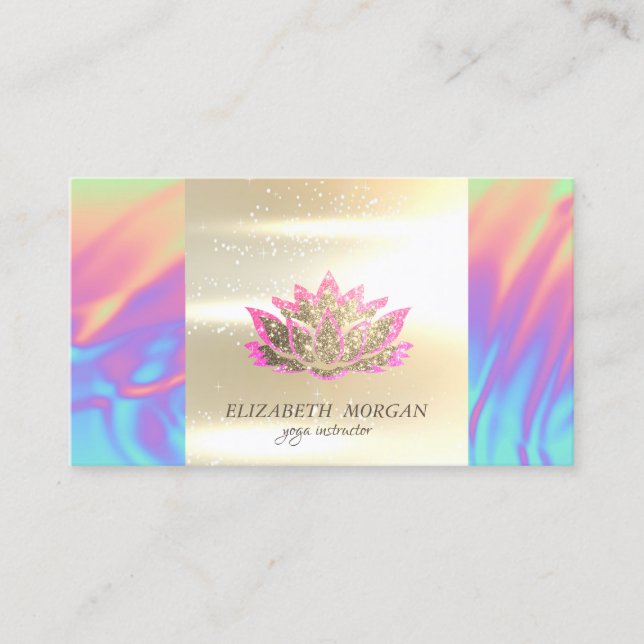 Tarjeta De Visita Elegante Purpurina Lotus Holographic Yoga Instruct (Anverso)