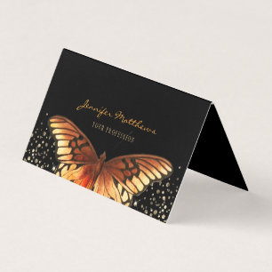 Tarjeta De Visita Elegante Purpurina mariposa Naranja negro