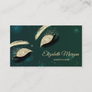 Tarjeta De Visita Elegante Purpurina moderno Faux Lashes Green