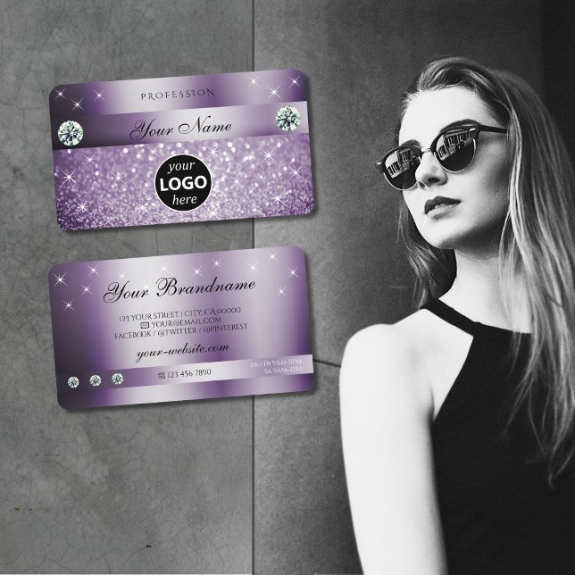 Tarjeta De Visita Elegante Purpurina morado con estrellas brillantes (Subido por el creador)