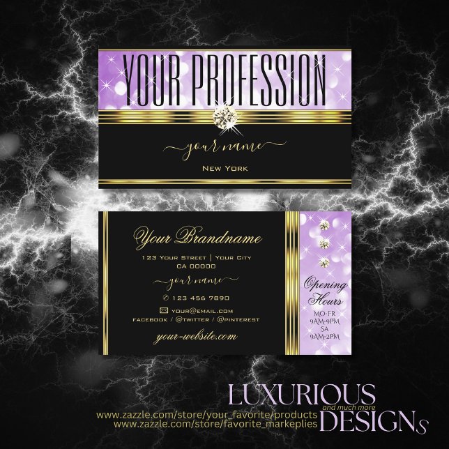Tarjeta De Visita Elegante Purpurina morado negro Diamantes Frontera (Subido por el creador)
