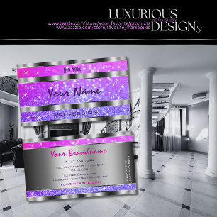 Tarjeta De Visita Elegante Purpurina morado rosado con estrellas de 