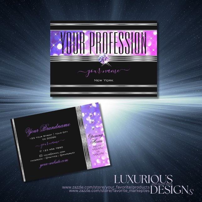Tarjeta De Visita Elegante Purpurina morado rosado rosado de diamant (Subido por el creador)