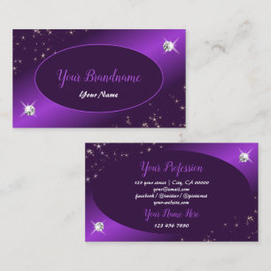 Tarjeta De Visita Elegante Purpurina morado Stars Diamonds Profesion