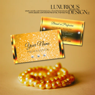 Tarjeta De Visita Elegante Purpurina Naranja Luminoso Diamantes de i