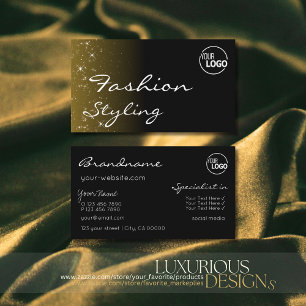 Tarjeta De Visita Elegante Purpurina negro marrón Moda con logo