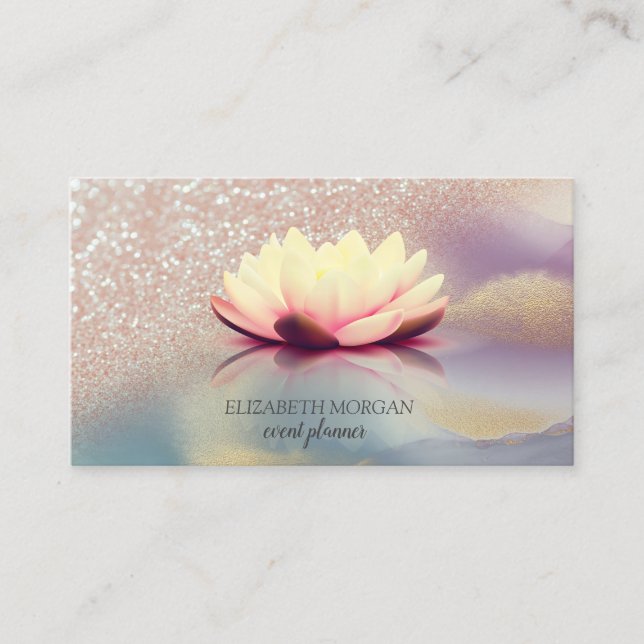 Tarjeta De Visita Elegante Purpurina Ombre Lotus Holographic (Anverso)