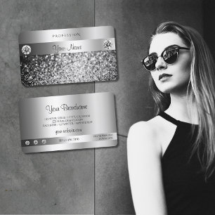 Tarjeta De Visita Elegante Purpurina plateado con calidad de joyas e