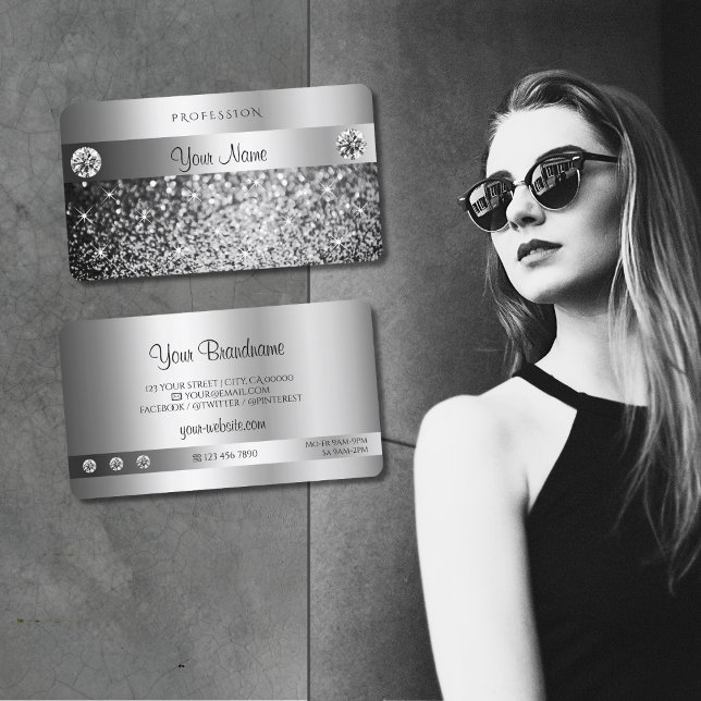 Tarjeta De Visita Elegante Purpurina plateado con calidad de joyas e (Subido por el creador)