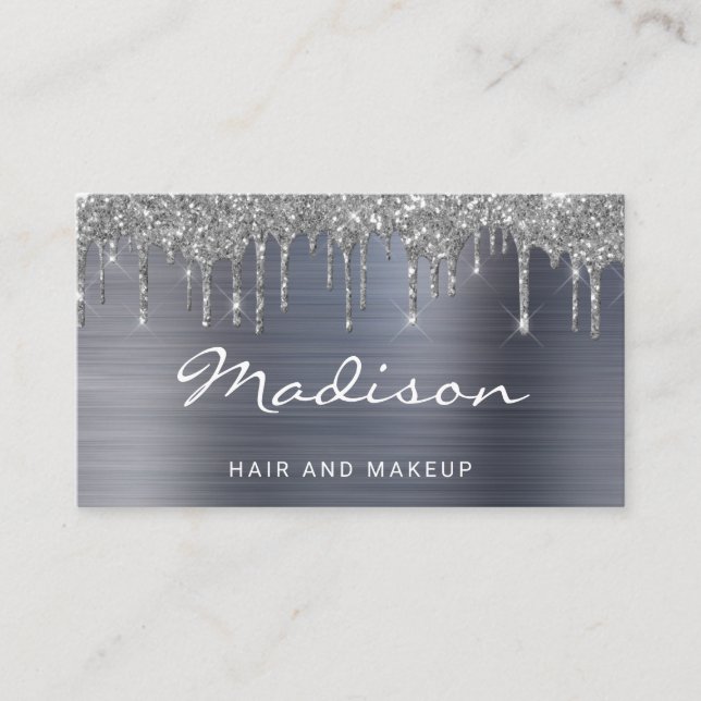 Tarjeta De Visita Elegante Purpurina plateado Drilist Stylist (Anverso)