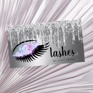 Tarjeta De Visita Elegante purpurina plateado floral gotea latigazos