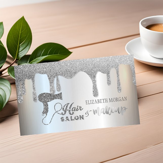 Tarjeta De Visita Elegante Purpurina plateado gotea salón de pelo, m (Subido por el creador)