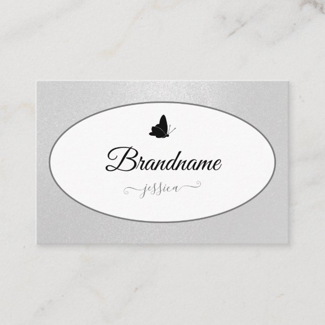 Tarjeta De Visita Elegante Purpurina plateado gradiente marco de cír (Anverso)