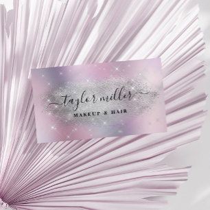 Tarjeta De Visita Elegante purpurina plateado maquillaje y vello met
