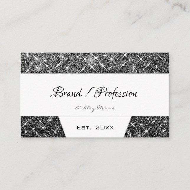 Tarjeta De Visita Elegante Purpurina plateado Shimmery negro y blanc (Anverso)