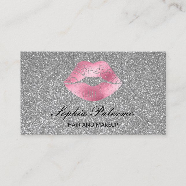 Tarjeta De Visita Elegante Purpurina Plateado Y Litros Rosa (Anverso)