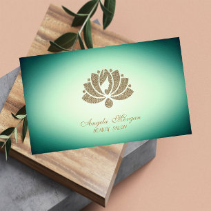 Tarjeta De Visita Elegante Purpurina profesional Lotus Flower Green