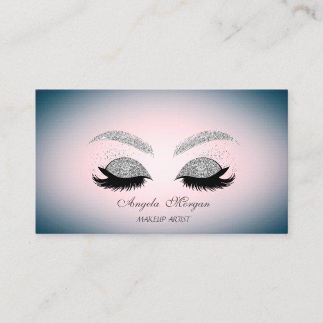 Tarjeta De Visita Elegante Purpurina profesional moderno Faux Lashes (Anverso)