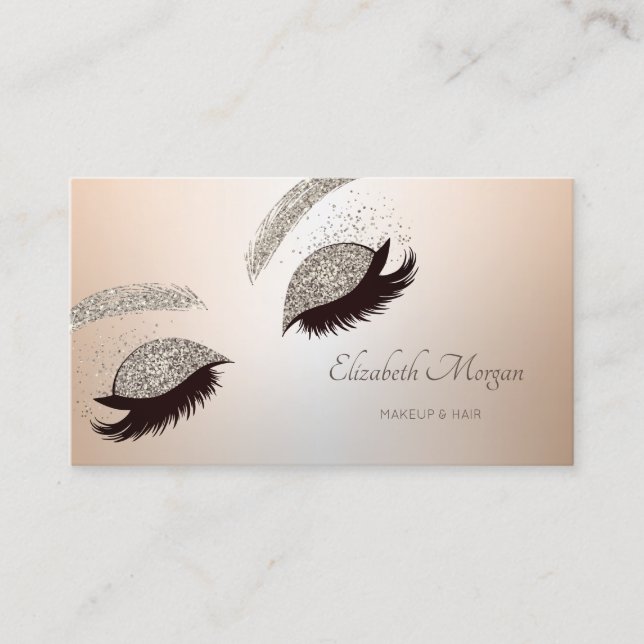 Tarjeta De Visita Elegante Purpurina profesional moderno Faux Lashes (Anverso)